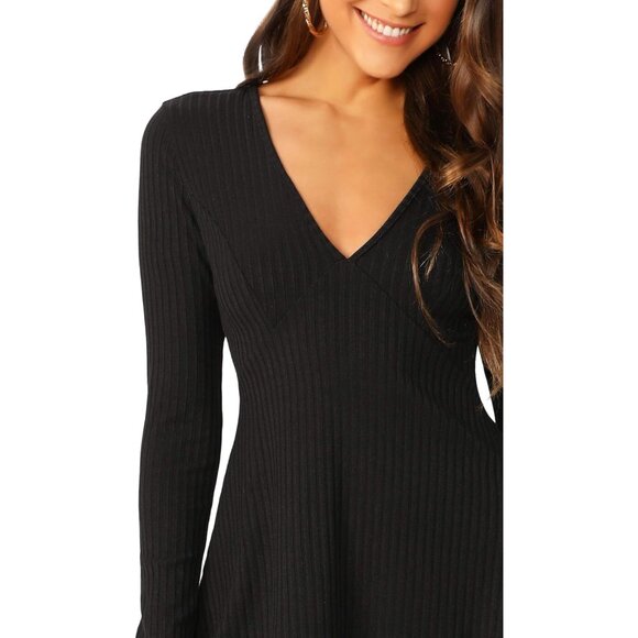 Women's V Neck Long Sleeve Fall Dress Spandex Polyester Casual Work Party - Picture 4 of 5